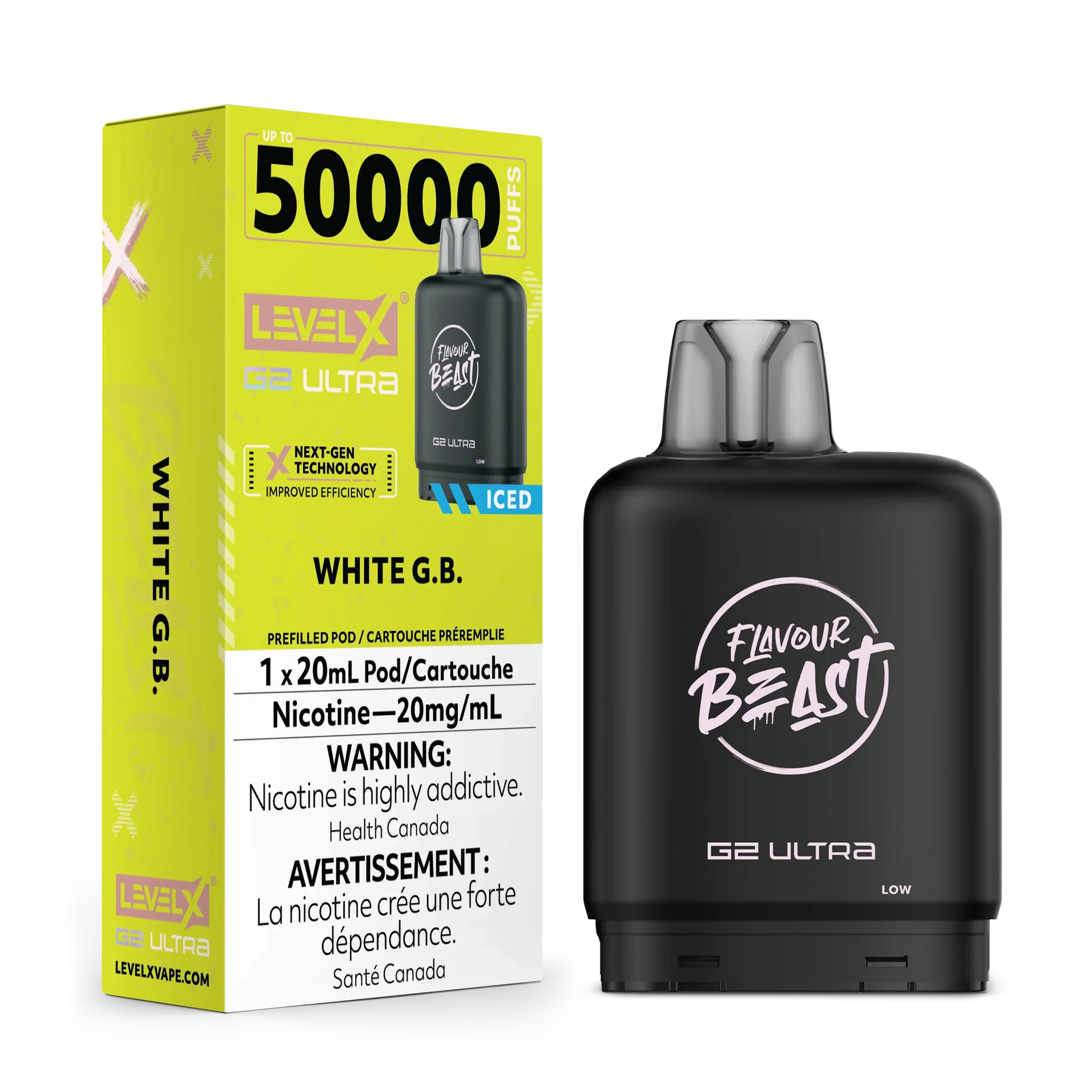 White G.B Iced- Level X G2 Ultra Disposable Level X G2 Ultra FB 20mg - 2% 