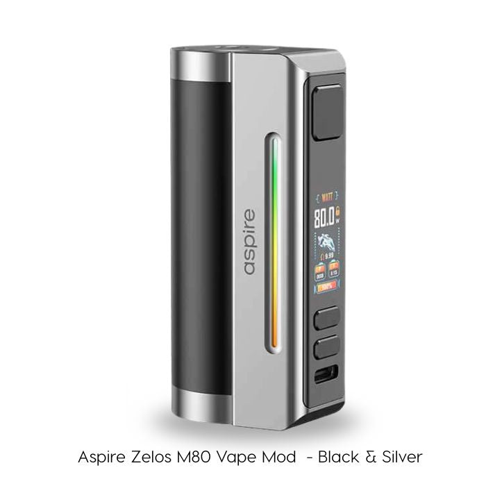 Aspire Zelos M80 Mod – 80W Compact Vape Mod with 2600mAh Battery ASPIRE Black & Silver 