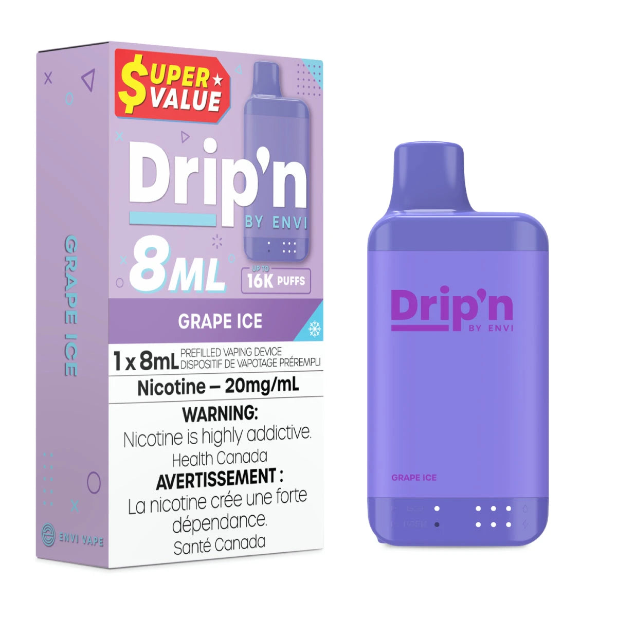 Dripn 8ml Grape Ice Cold Turkey Juice inc 