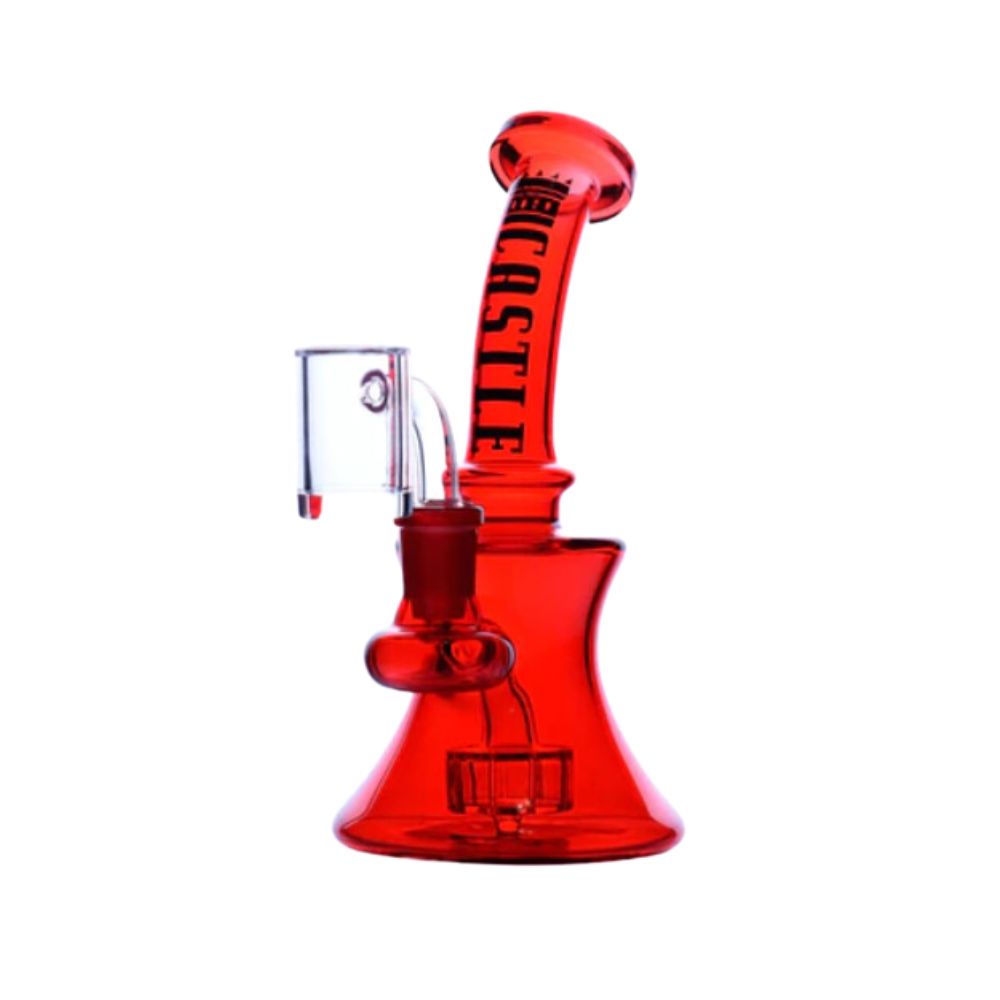 7" 7mm Mini Electroplated Castle Glass Rig cannabis vaporizer Castle Glass Red 