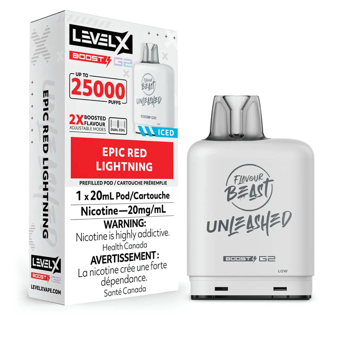 Epic Red Lightning - Flavour Beast Unleashed Level X Boost G2 Disposable Level X Boost G2 Unleashed 