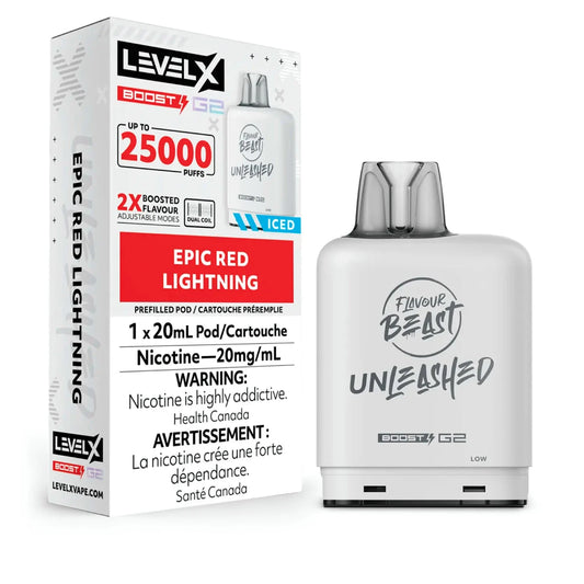 Epic Red Lightning - Flavour Beast Unleashed Level X Boost G2 Disposable Level X Boost G2 Unleashed 